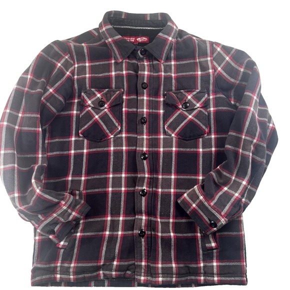 Vans Other - Vans off The Wall Flannel Shacket Mens M Black Red Plaid Lined Pockets Button-Up